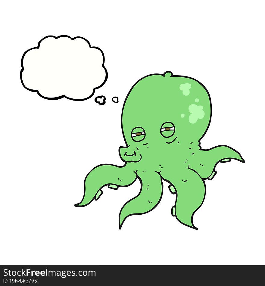 freehand drawn thought bubble cartoon octopus