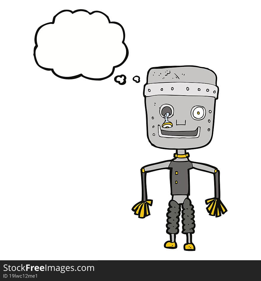 cartoon old robot with thought bubble