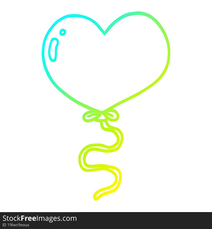 cold gradient line drawing of a cartoon love heart balloon