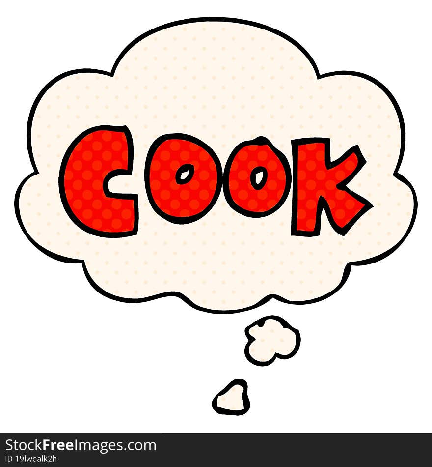 cartoon word cook and thought bubble in comic book style