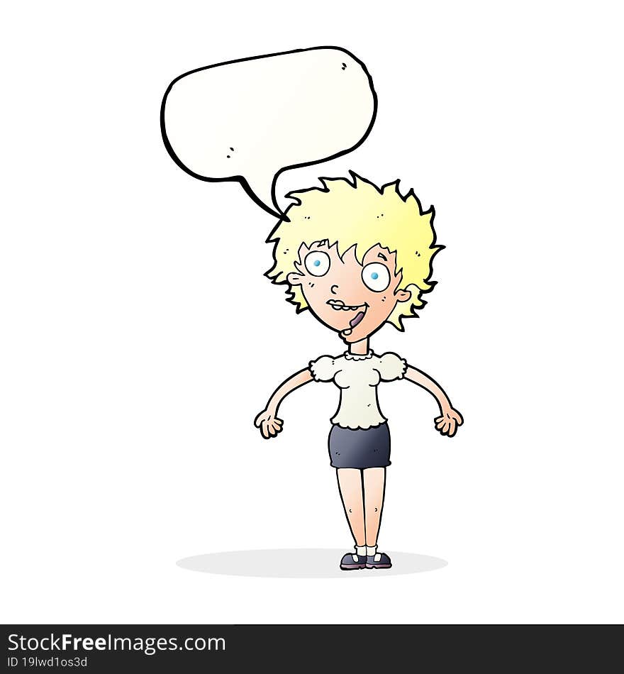 Cartoon Excited Woman With Speech Bubble