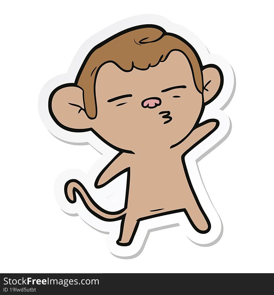 Sticker Of A Cartoon Suspicious Monkey