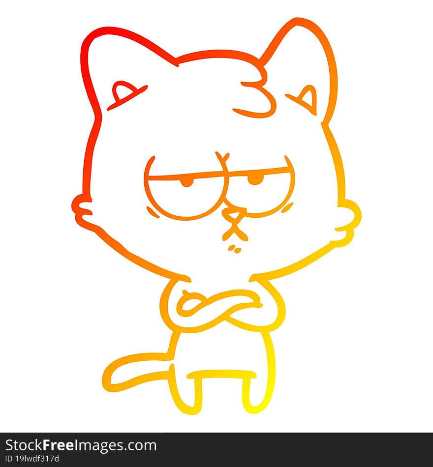 warm gradient line drawing bored cartoon cat