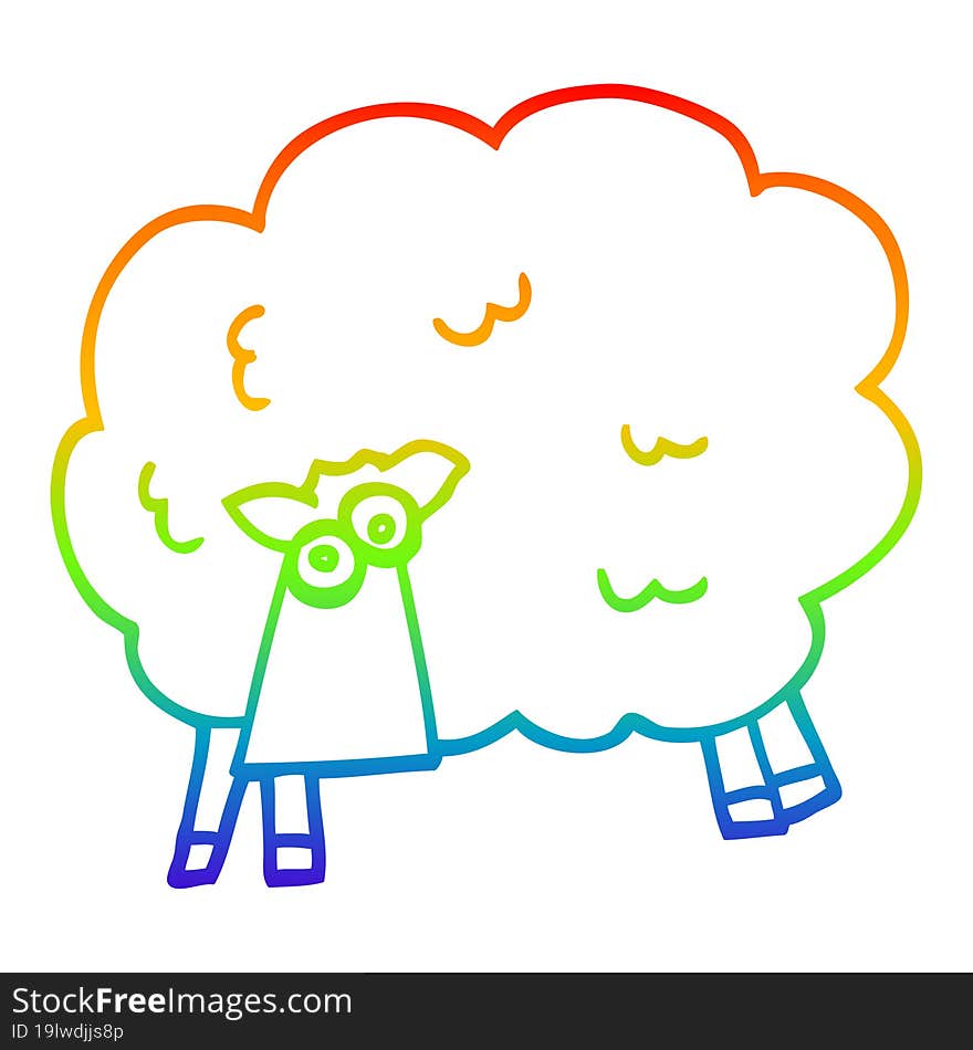 rainbow gradient line drawing of a cartoon funny sheep