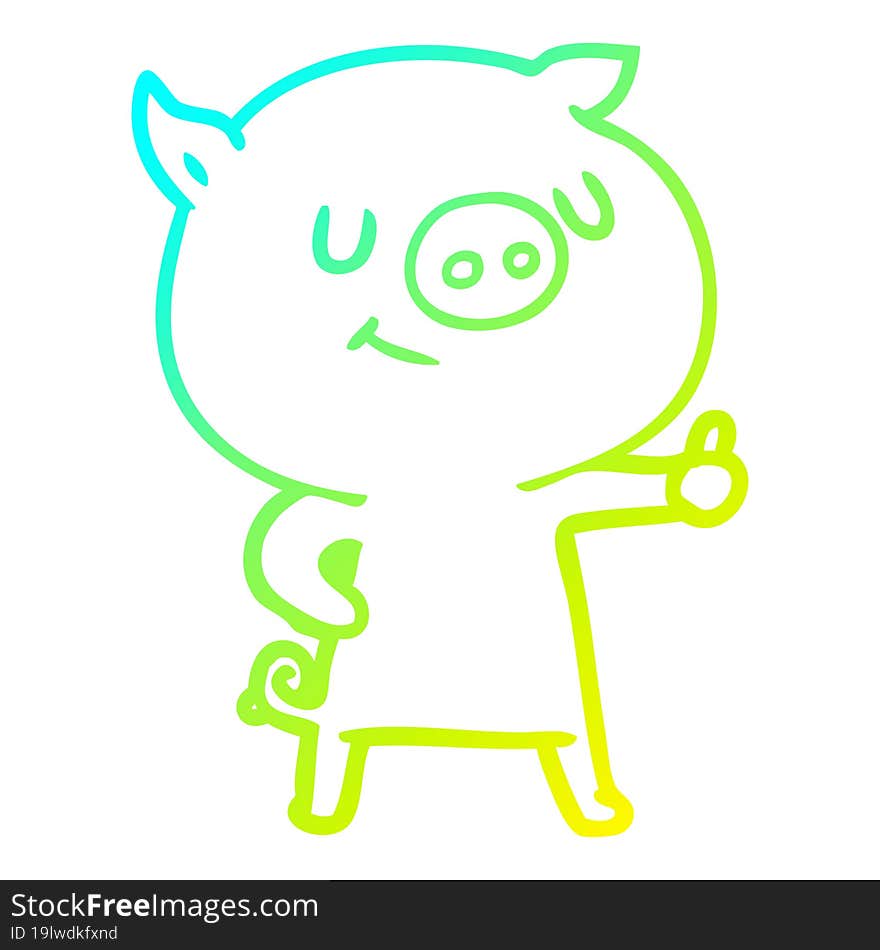 Cold Gradient Line Drawing Happy Cartoon Pig