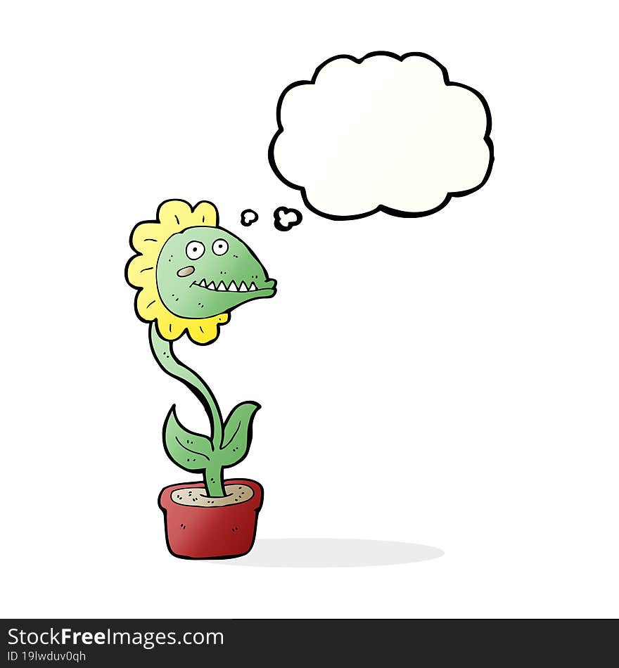 cartoon monster plant with thought bubble