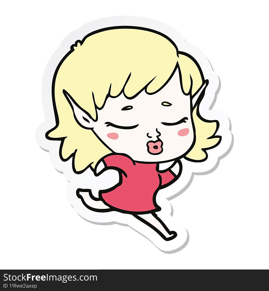 Sticker Of A Pretty Cartoon Elf Girl Running