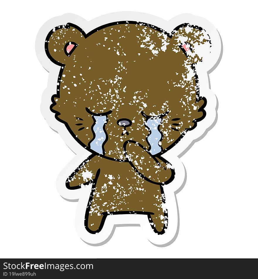 distressed sticker of a crying cartoon bear