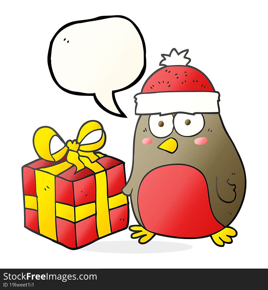 freehand drawn speech bubble cartoon christmas robin