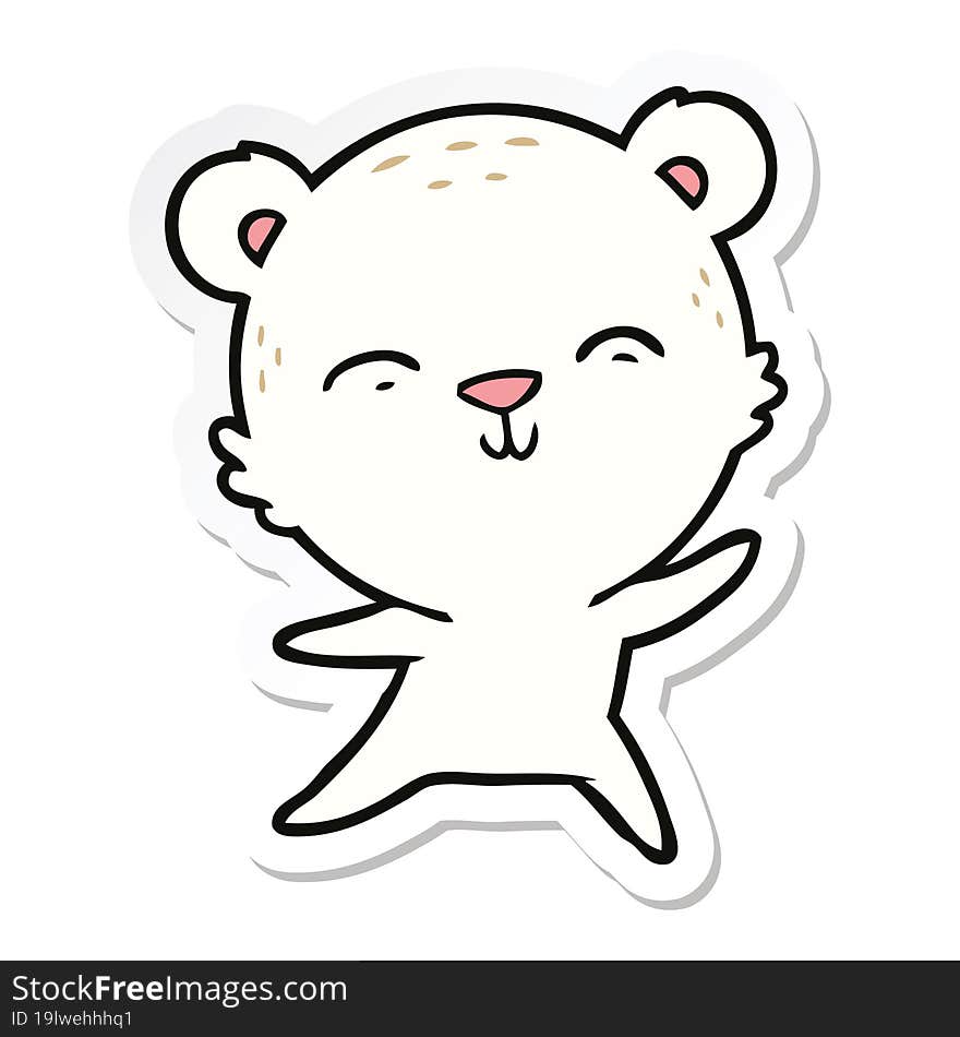 sticker of a happy cartoon polar bear dancing