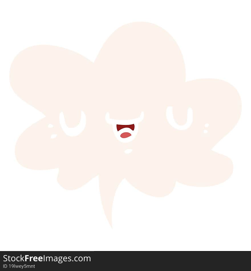 happy cartoon face with speech bubble in retro style