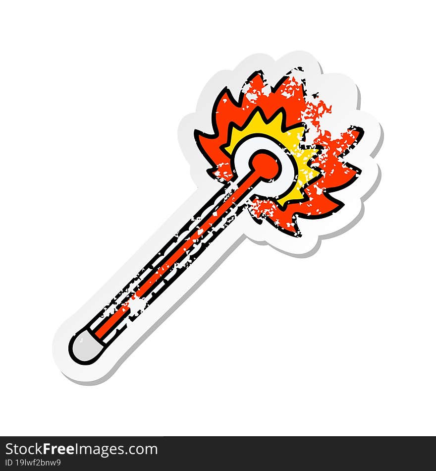 distressed sticker of a quirky hand drawn cartoon hot thermometer