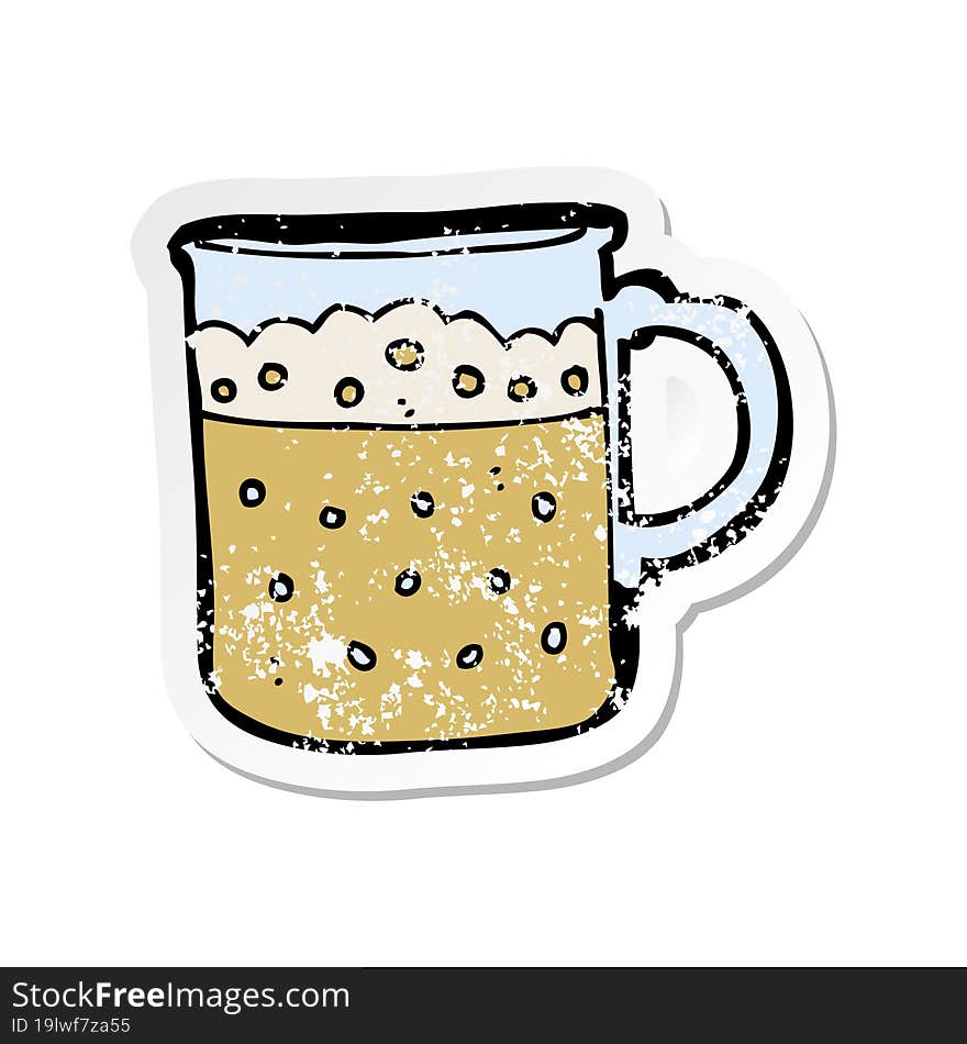 retro distressed sticker of a cartoon mug of beer