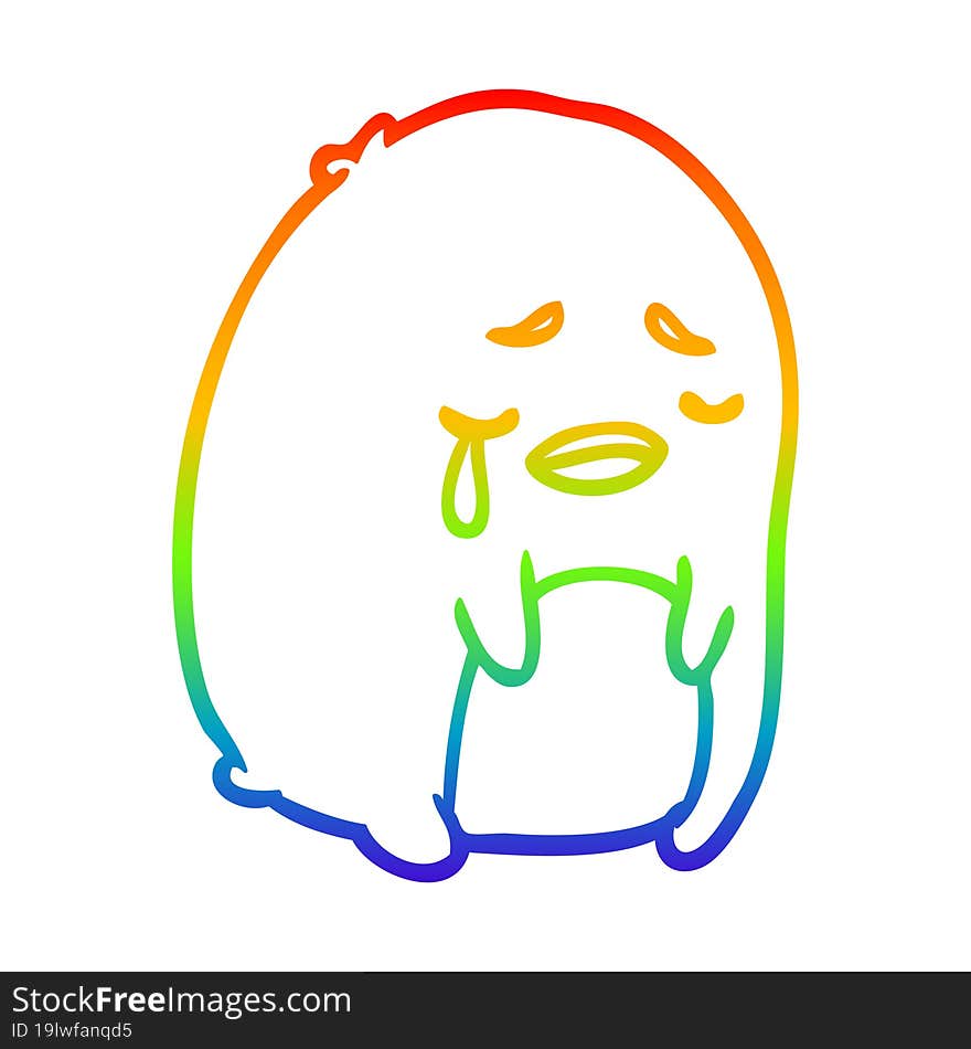 rainbow gradient line drawing crying penguin