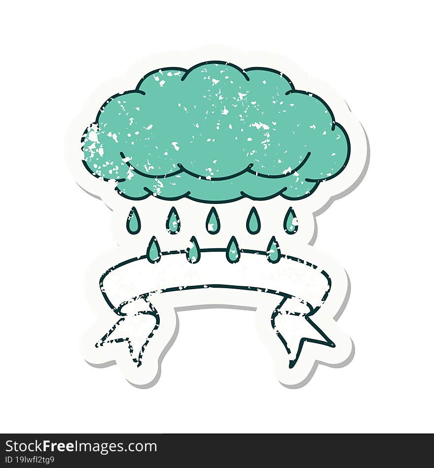 Grunge Sticker With Banner Of A Cloud Raining