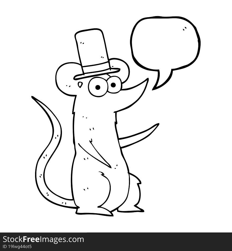 speech bubble cartoon mouse wearing top hat