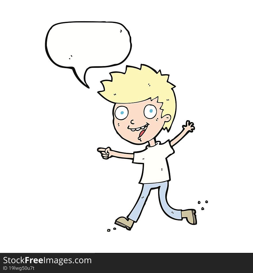 cartoon crazy excited boy with speech bubble