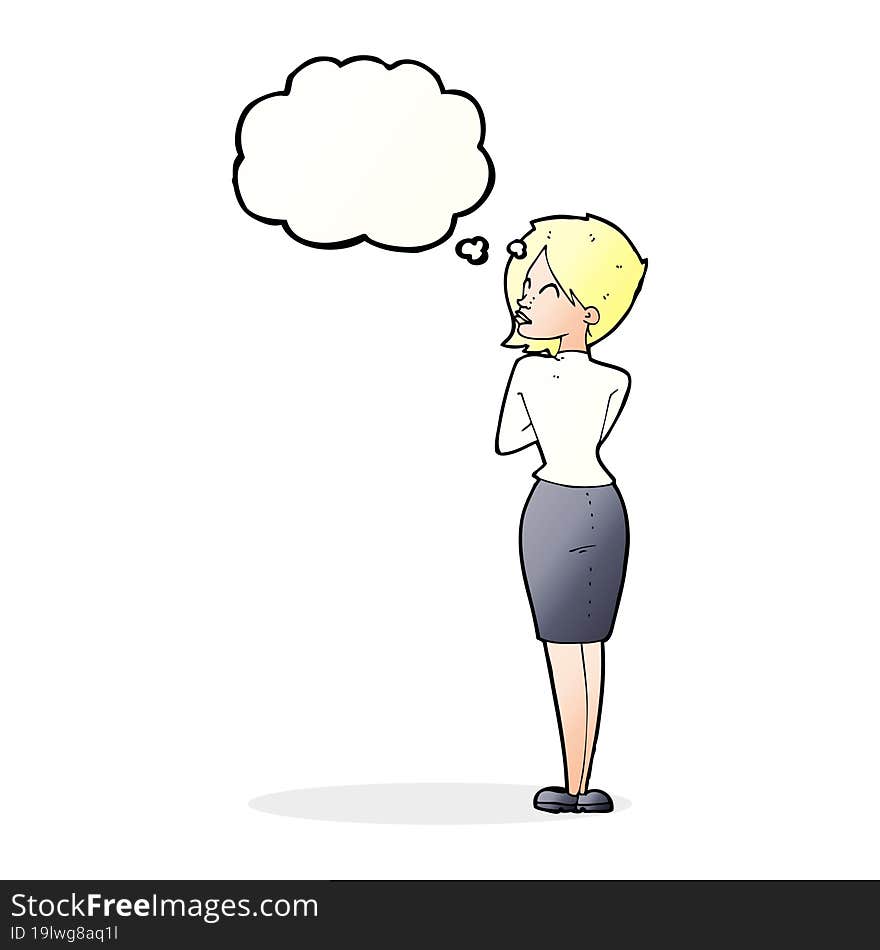 cartoon businesswoman ignoring with thought bubble