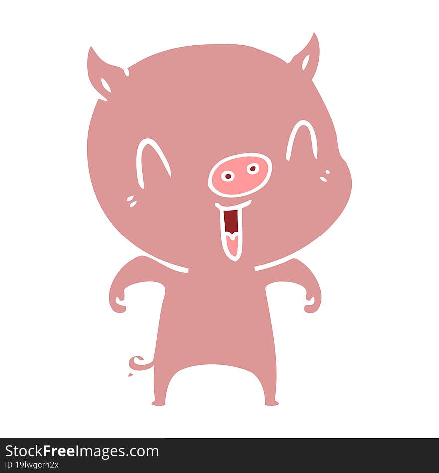 happy flat color style cartoon pig