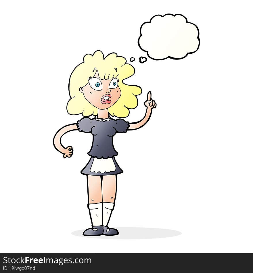 cartoon worried maid with thought bubble