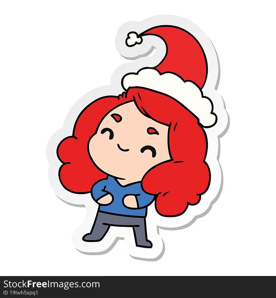 hand drawn christmas sticker cartoon of kawaii girl