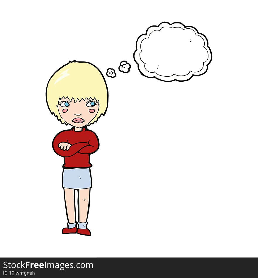 cartoon annoyed woman with thought bubble