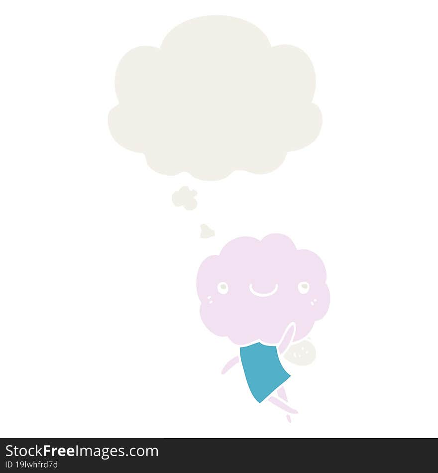 cute cloud head creature with thought bubble in retro style