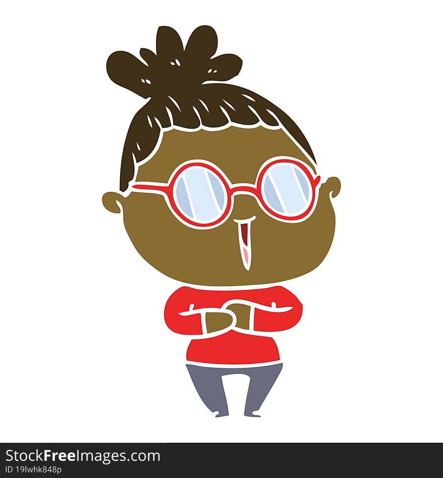 flat color style cartoon woman wearing spectacles