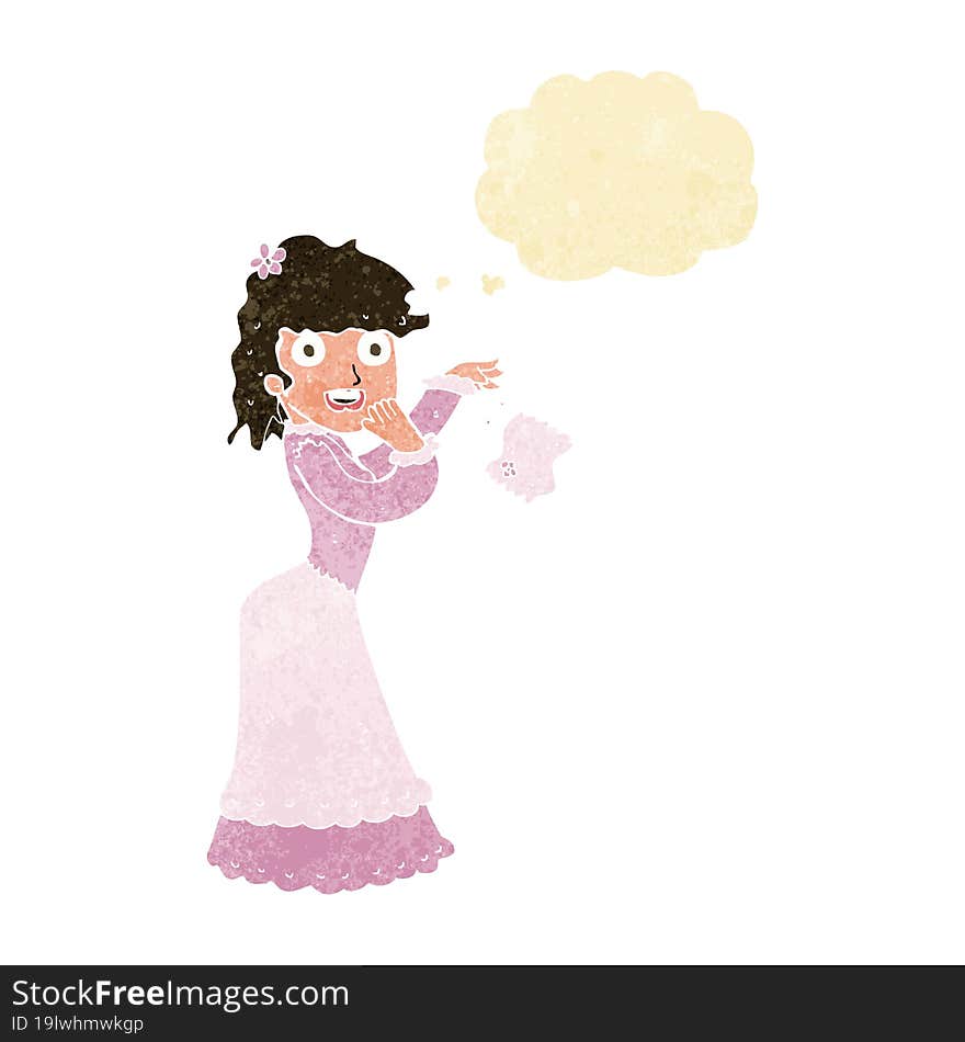 Cartoon Victorian Woman Dropping Handkerchief With Thought Bubble