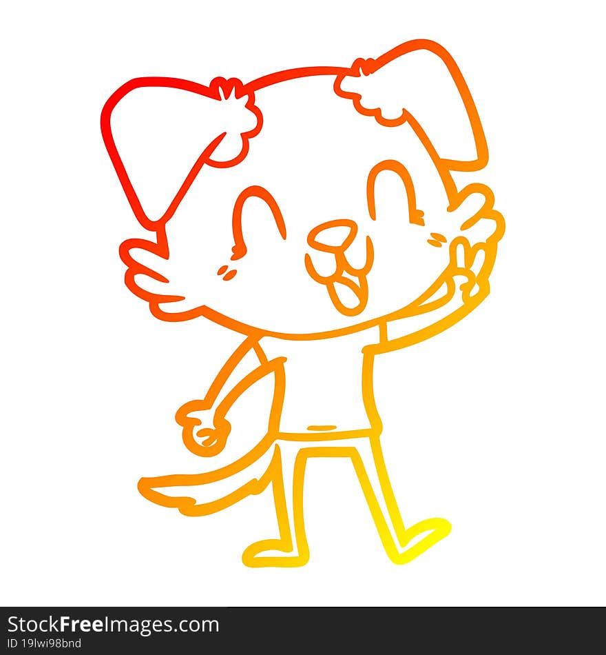 warm gradient line drawing of a laughing cartoon dog