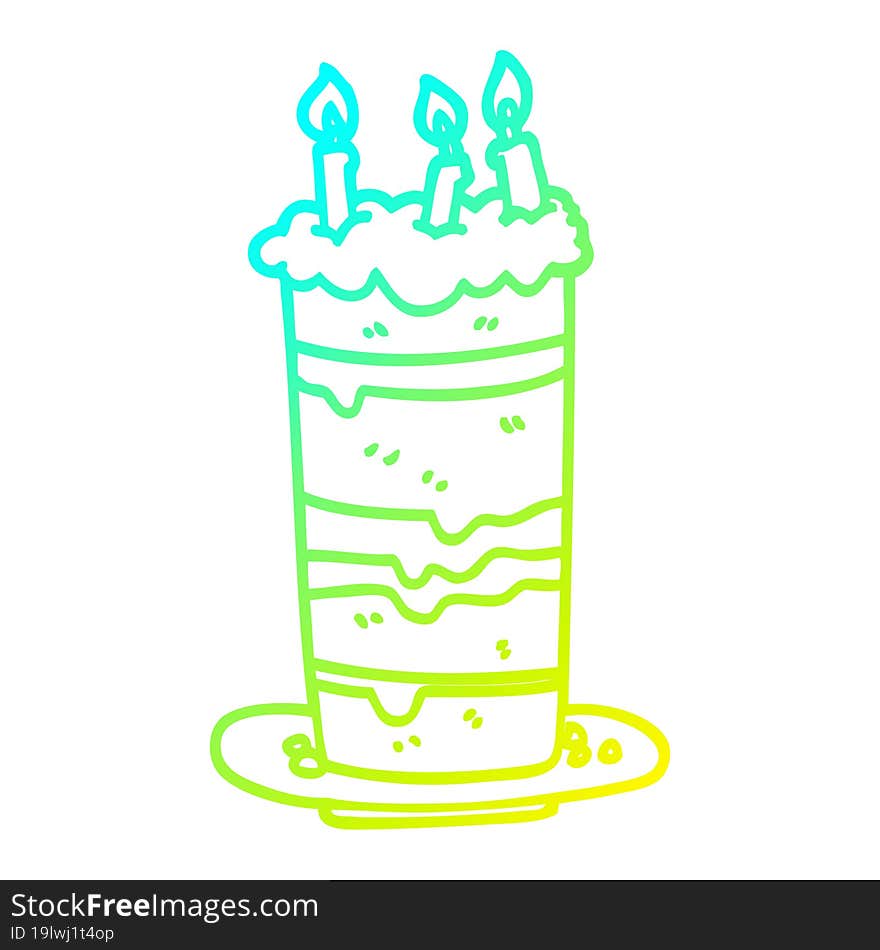 cold gradient line drawing cartoon birthday cake