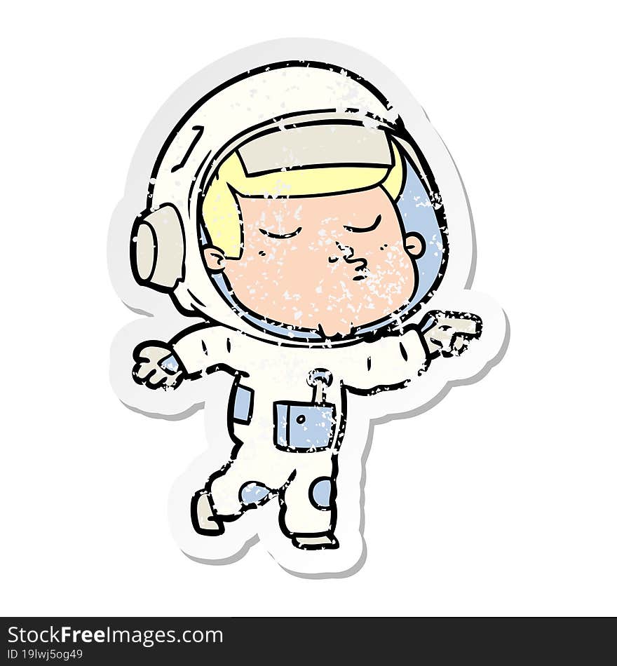 distressed sticker of a cartoon confident astronaut