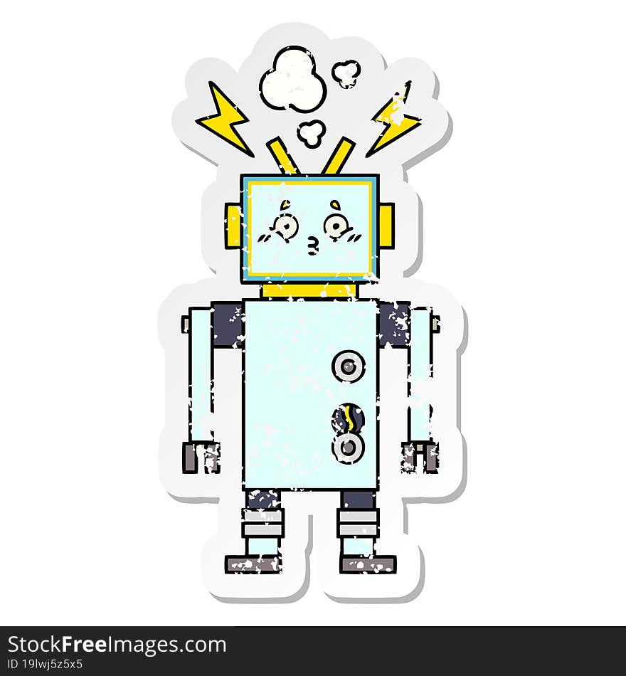 distressed sticker of a cute cartoon robot