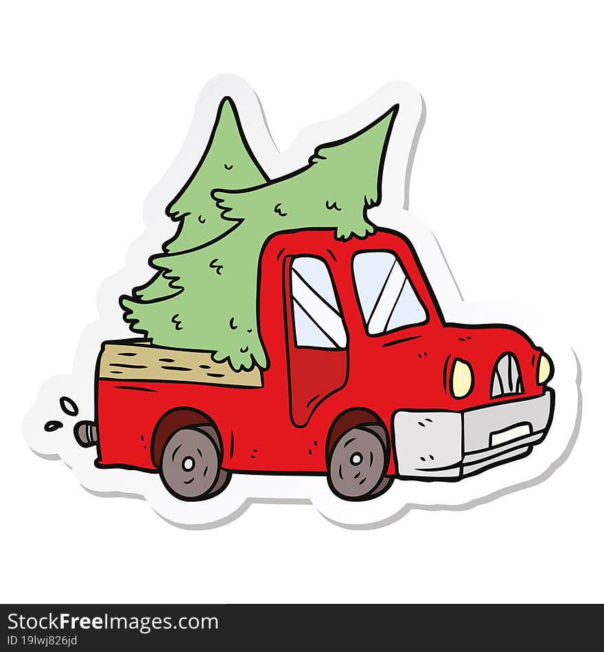 sticker of a cartoon pickup truck carrying trees