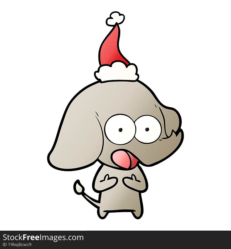 cute gradient cartoon of a elephant wearing santa hat