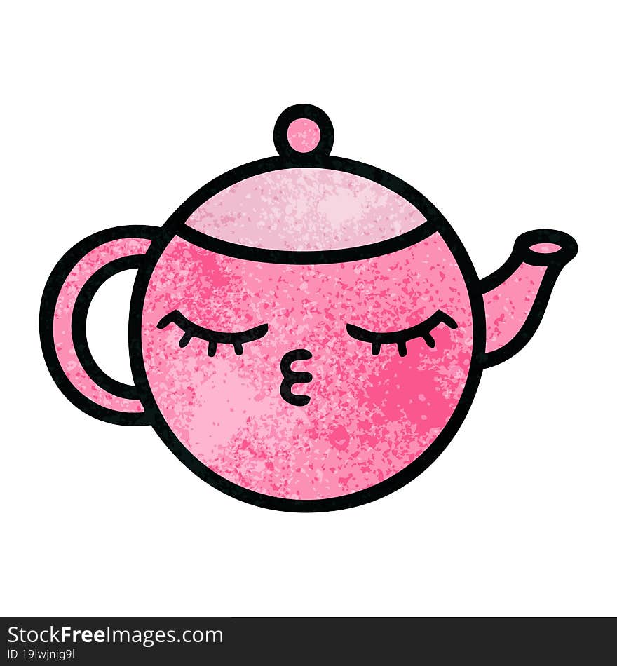 retro grunge texture cartoon of a teapot