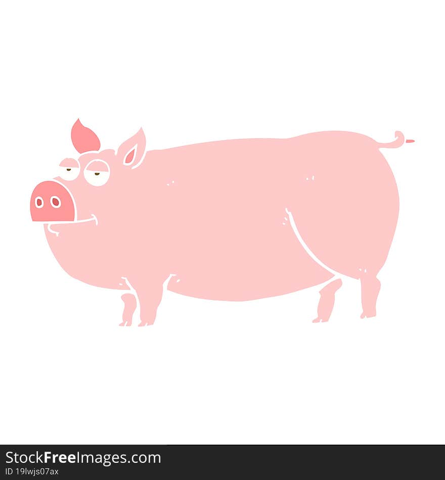 Flat Color Illustration Of A Cartoon Huge Pig