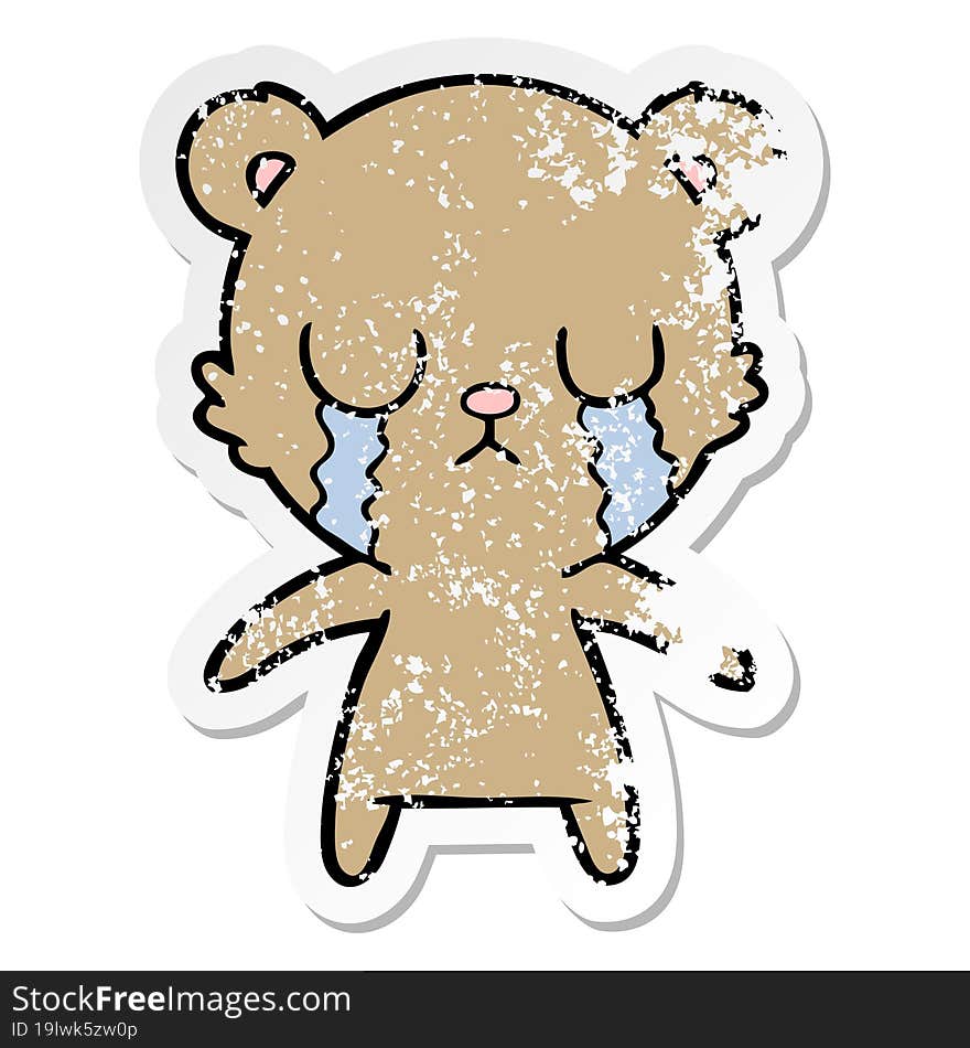 distressed sticker of a crying cartoon bear