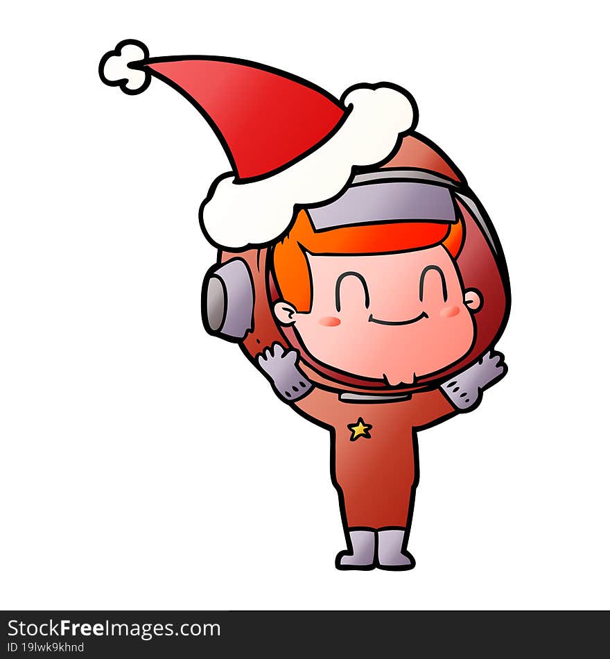 happy gradient cartoon of a astronaut man wearing santa hat