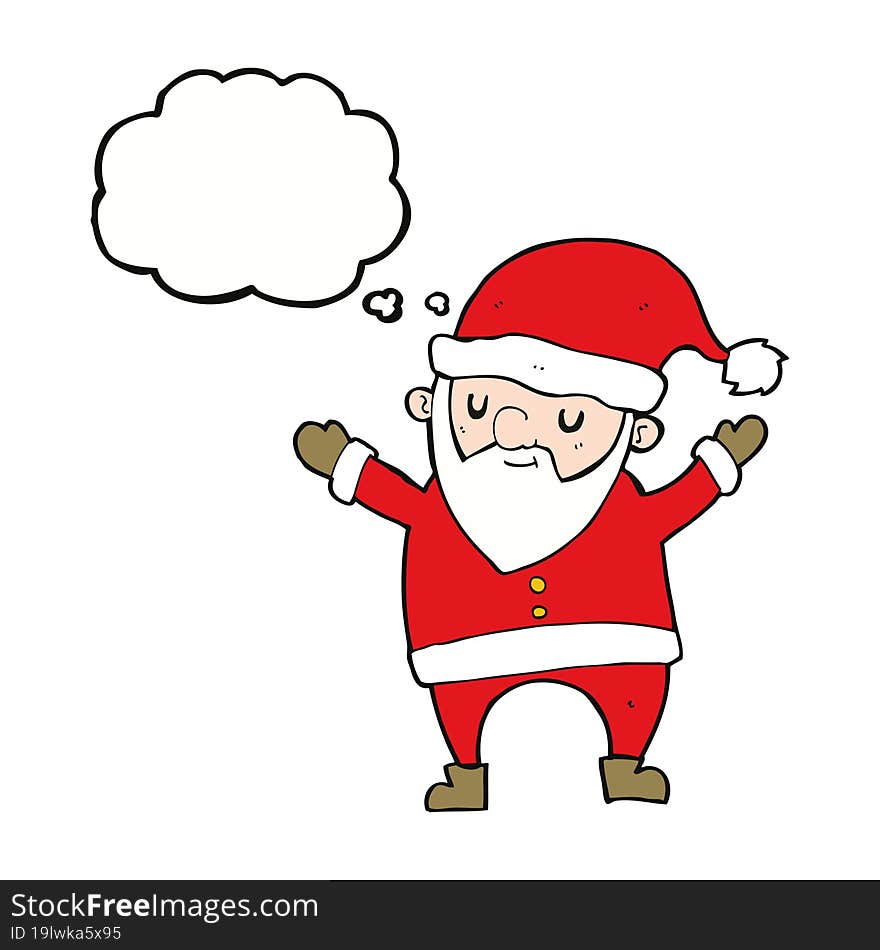 cartoon dancing santa with thought bubble