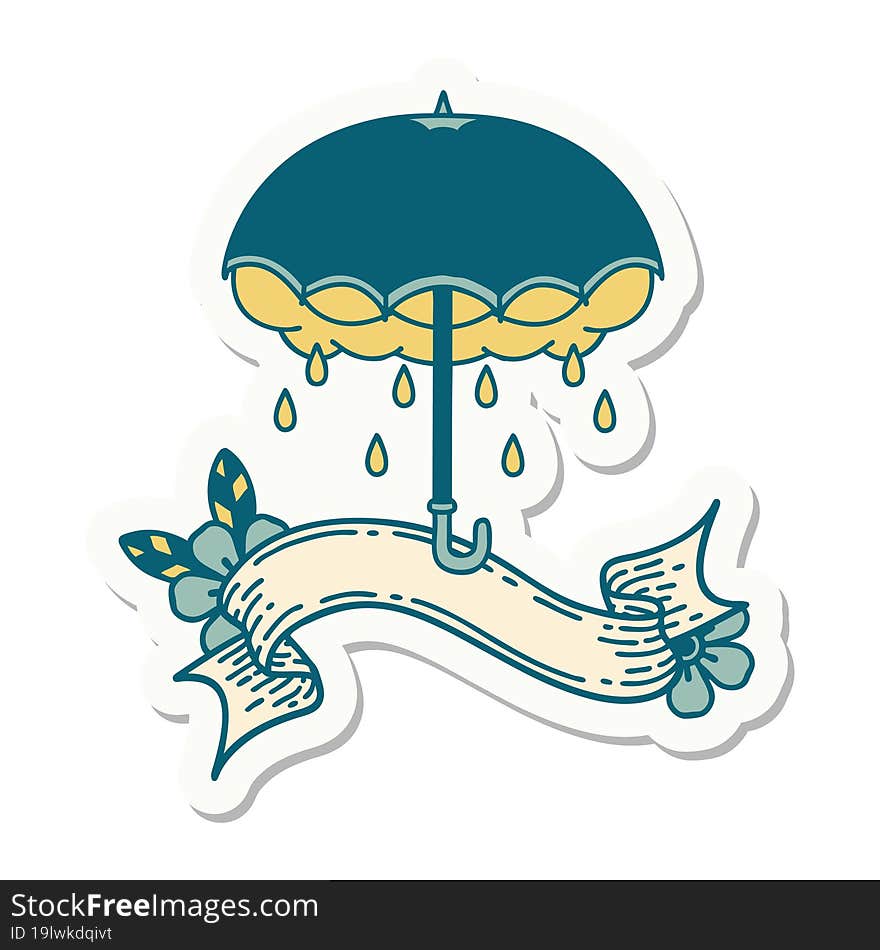 tattoo sticker with banner of an umbrella and storm cloud