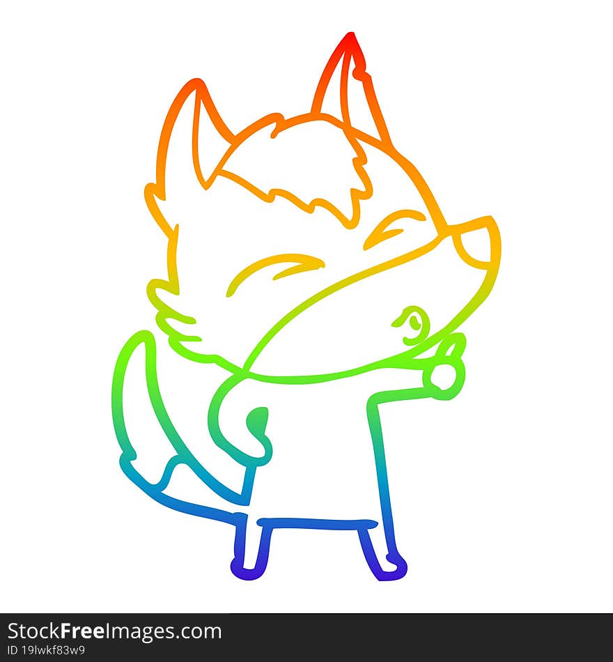 Rainbow Gradient Line Drawing Cartoon Wolf Pouting