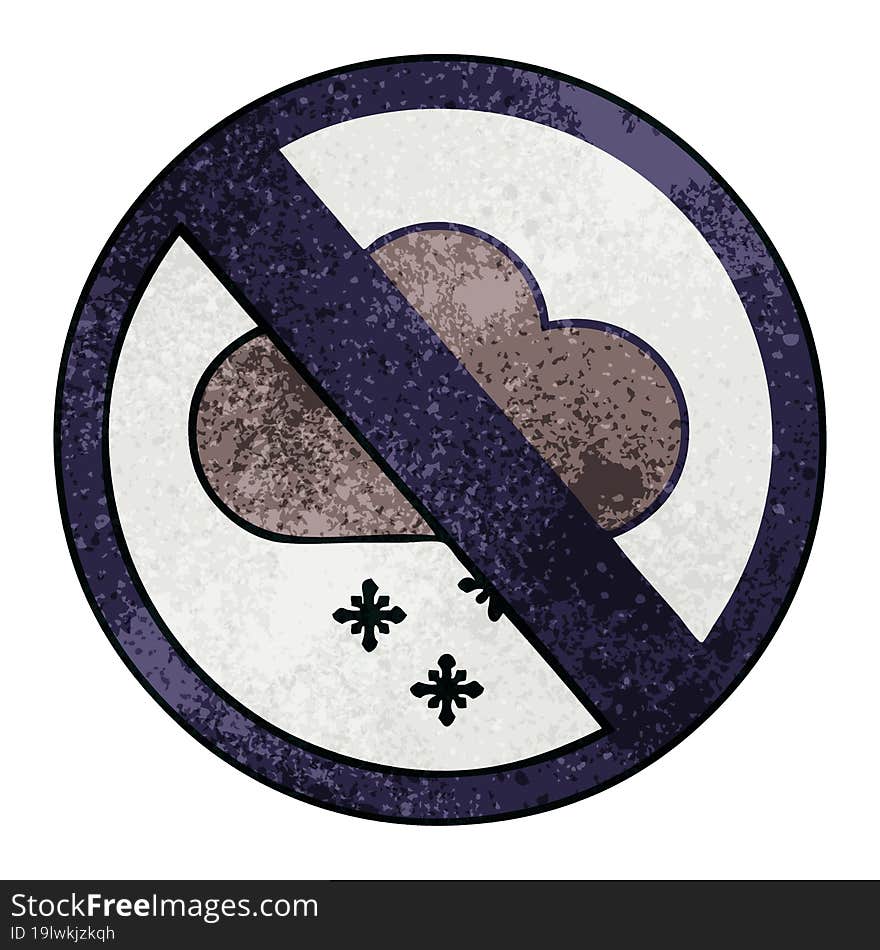 retro grunge texture cartoon of a snow cloud warning sign