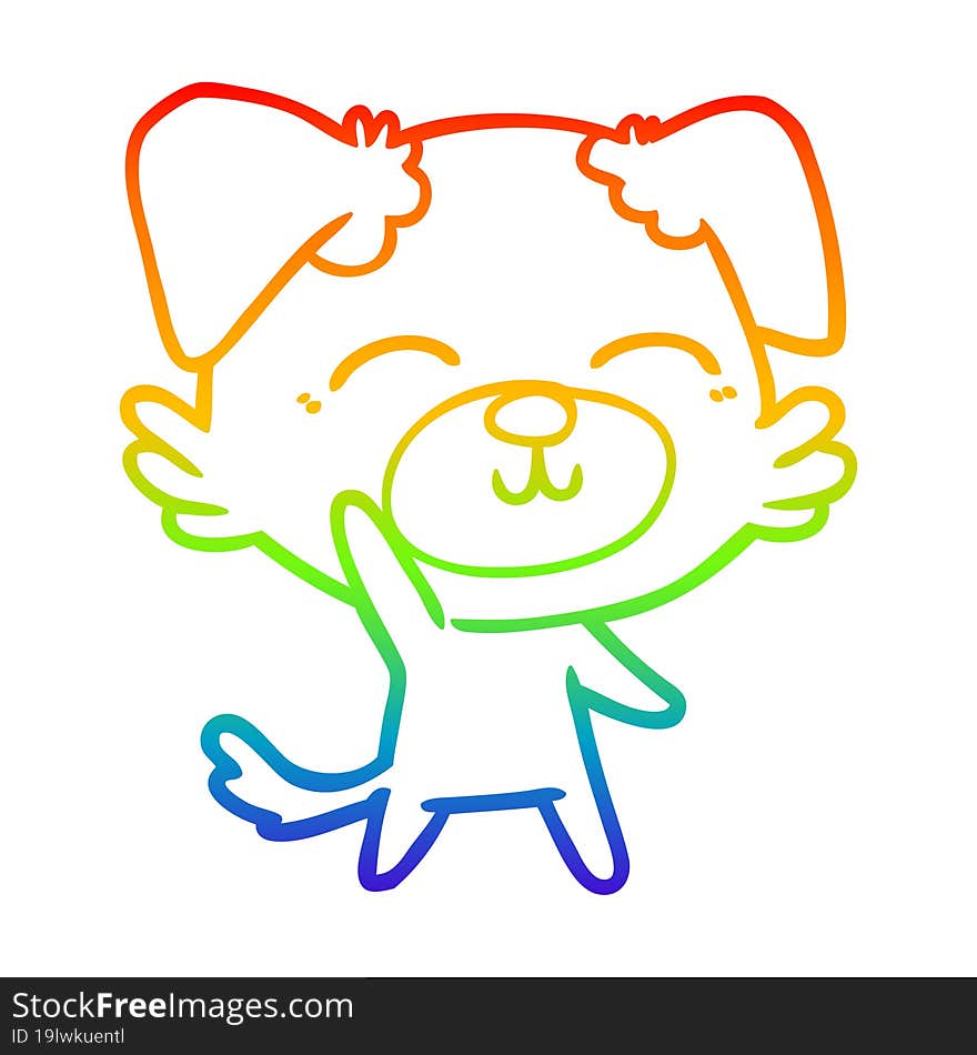 rainbow gradient line drawing of a cartoon dog