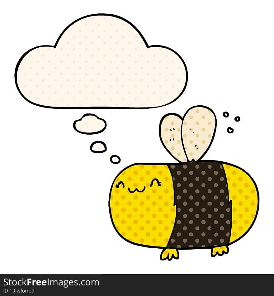 cute cartoon bee and thought bubble in comic book style