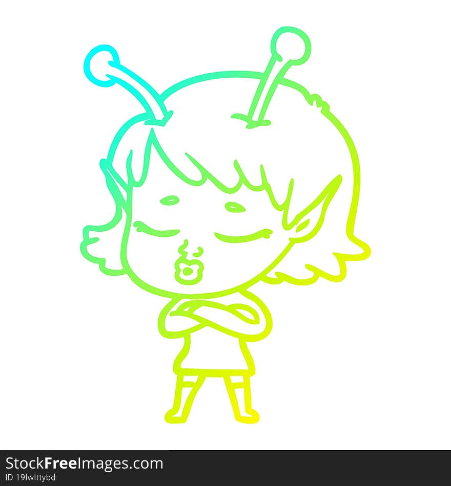 cold gradient line drawing cute alien girl cartoon