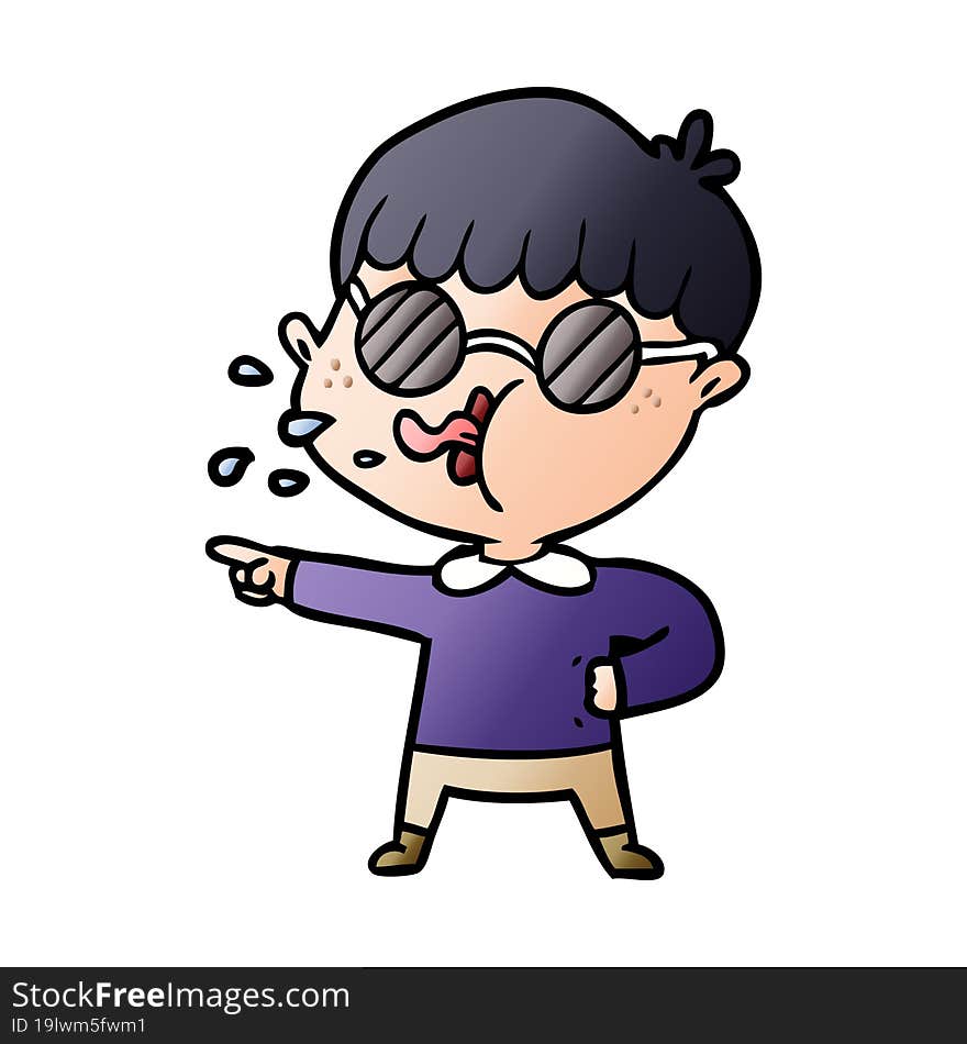 cartoon boy wearing spectacles and pointing. cartoon boy wearing spectacles and pointing