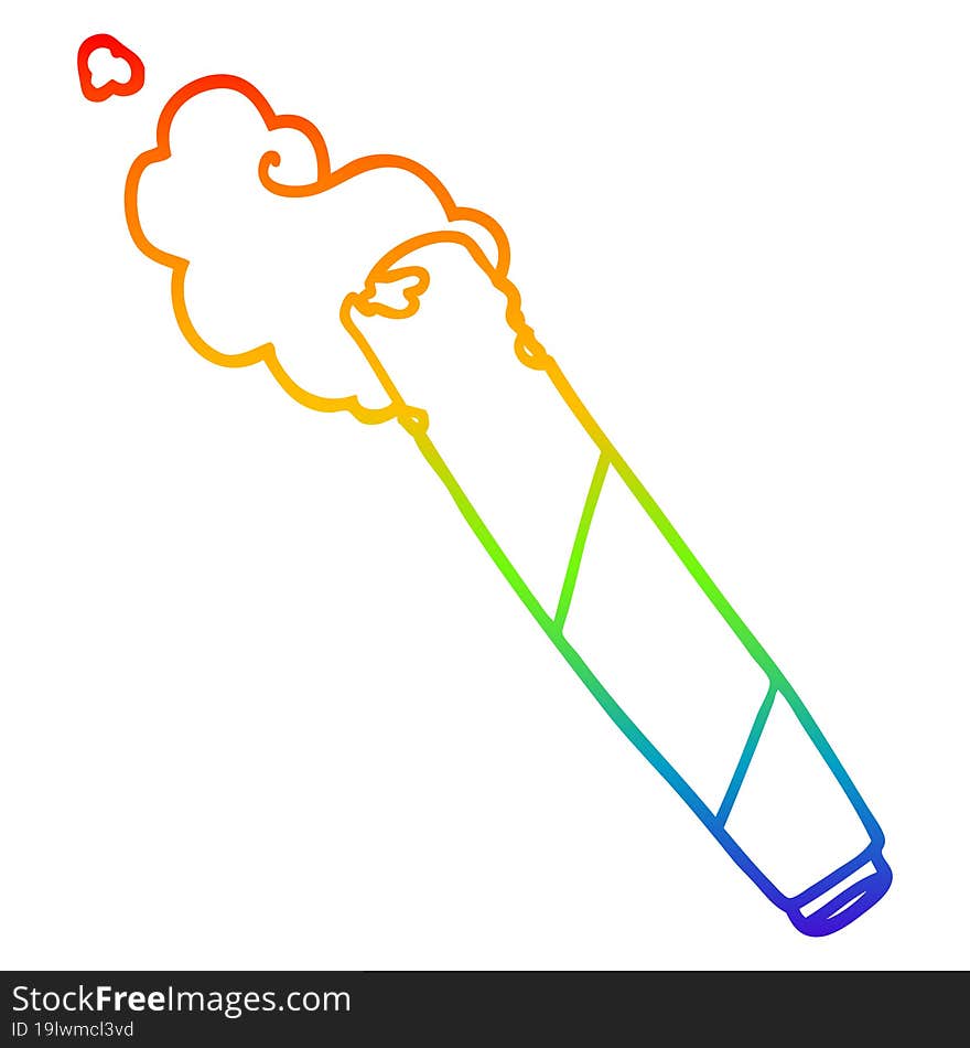 Rainbow Gradient Line Drawing Cartoon Smoking Joint