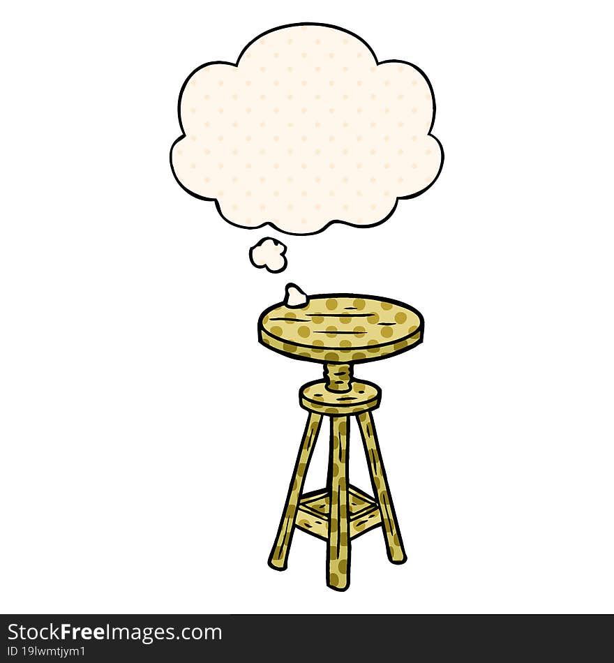 cartoon artist stool with thought bubble in comic book style