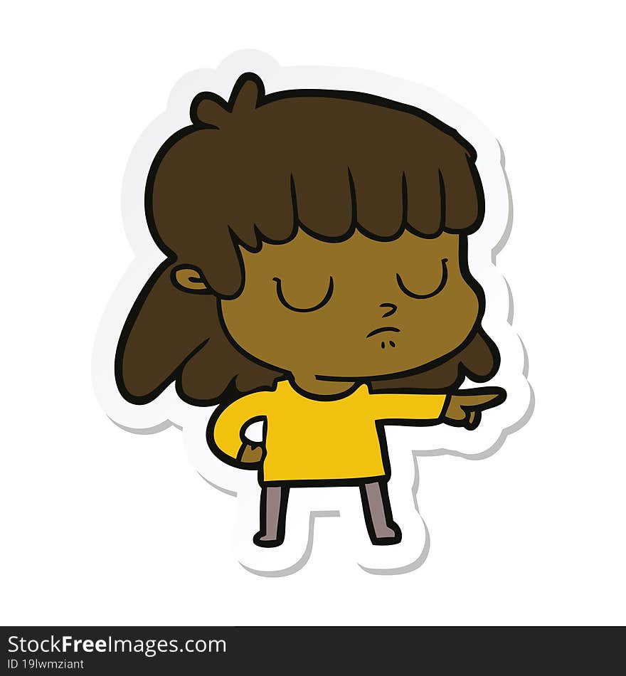 Sticker Of A Cartoon Indifferent Woman;pointing